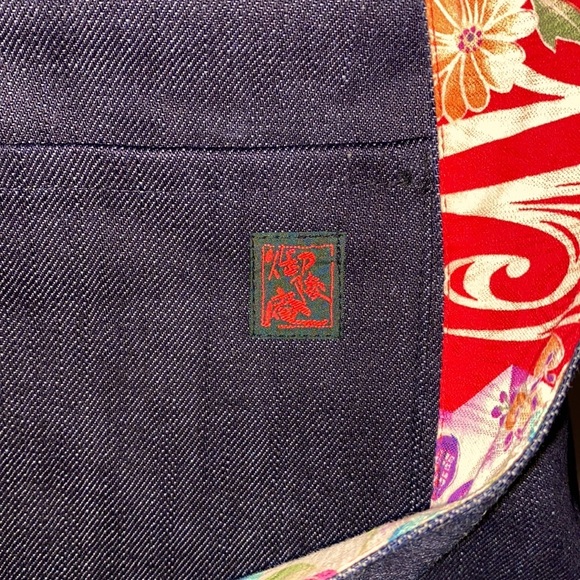 🆕RARE Japanese handmade repurposed denim & kimono 👘 tote bag / hidden zips - Picture 10 of 13